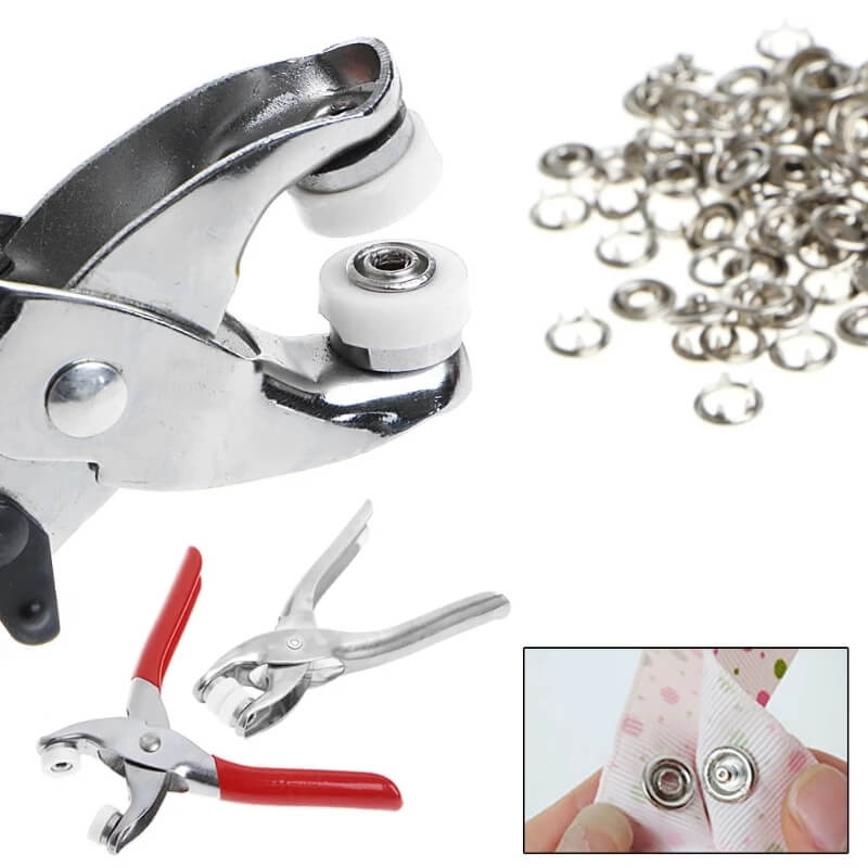 100 Metal Snap Tape Fastener Clamp Press Tool Kit for Sewing and Crafting (Solid Silver, 9.5mm)