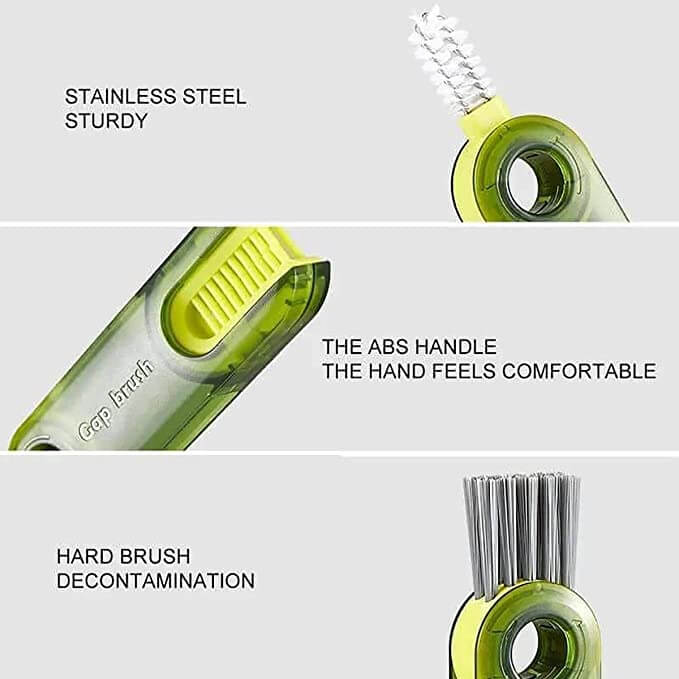 3 in 1 Multifunctional Bottle Cap Detailing Brush, Straw Cleaning Tool Multifunctional Crevice Cleaning Brush (Green+Blue)