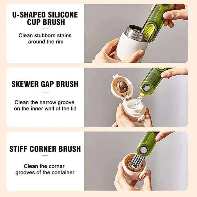 3 in 1 Multifunctional Bottle Cap Detailing Brush, Straw Cleaning Tool Multifunctional Crevice Cleaning Brush (Green+Blue)