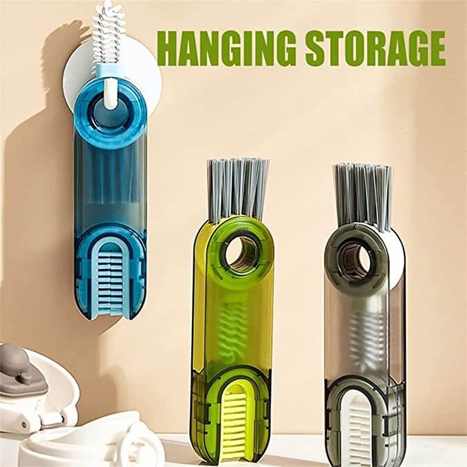 3 in 1 Multifunctional Bottle Cap Detailing Brush, Straw Cleaning Tool Multifunctional Crevice Cleaning Brush (Green+Blue)