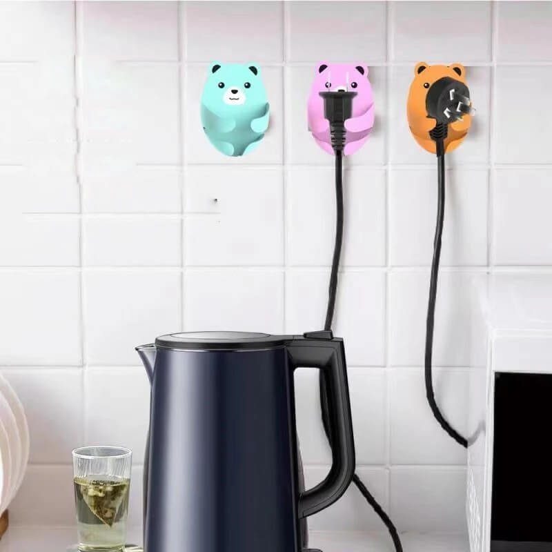 8 PCS Plug Hooks, Wall Mounted Plug Organizer Cute Bear Adhesive Plug Cord Holders