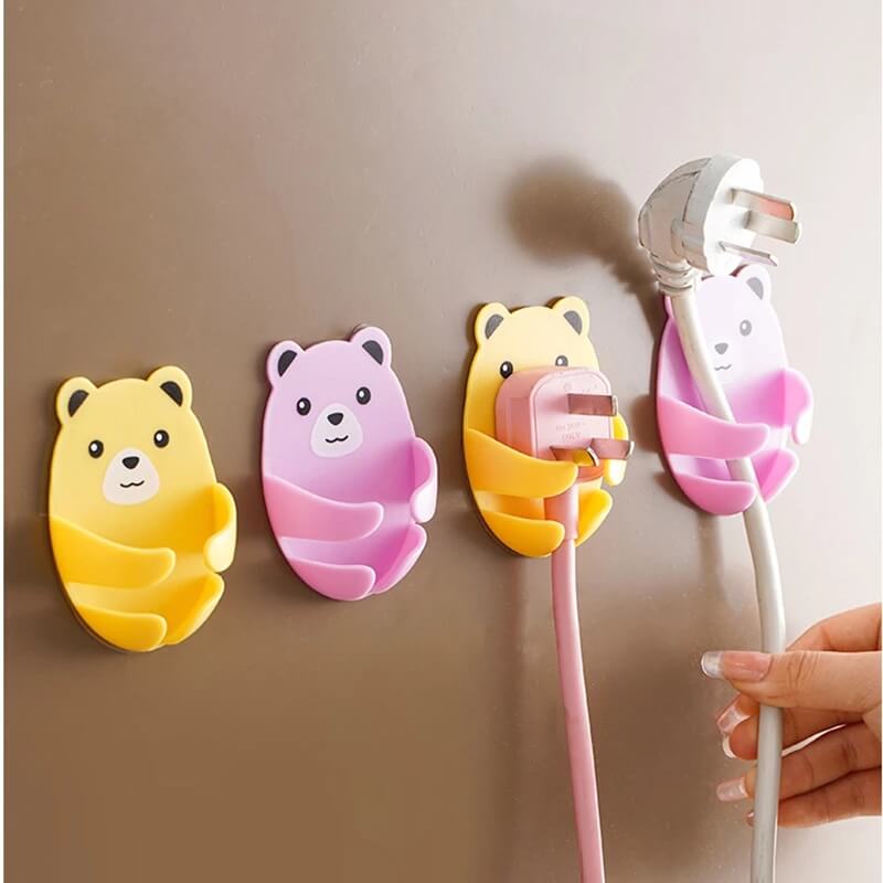 8 PCS Plug Hooks, Wall Mounted Plug Organizer Cute Bear Adhesive Plug Cord Holders