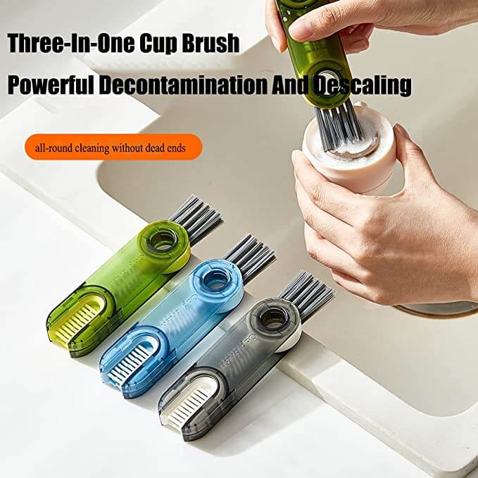 3 in 1 Multifunctional Bottle Cap Detailing Brush, Straw Cleaning Tool Multifunctional Crevice Cleaning Brush (Green+Blue)