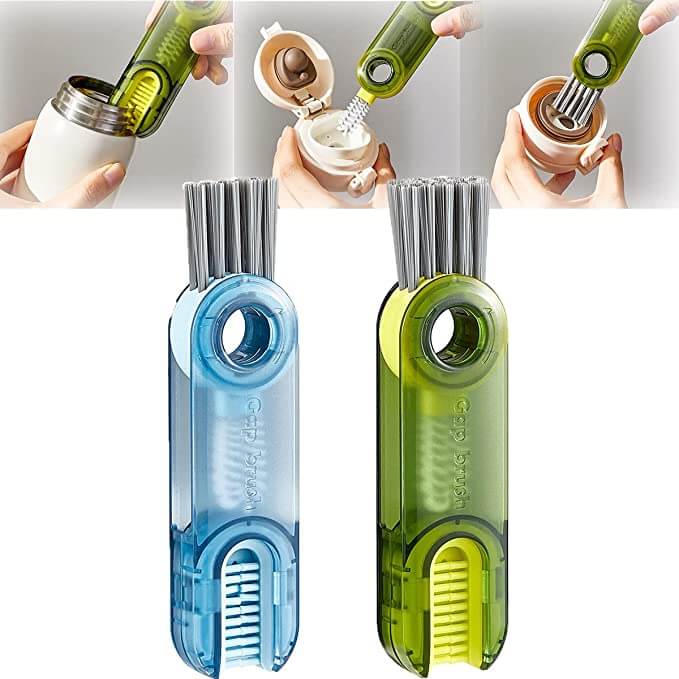 3 in 1 Multifunctional Bottle Cap Detailing Brush, Straw Cleaning Tool Multifunctional Crevice Cleaning Brush (Green+Blue)