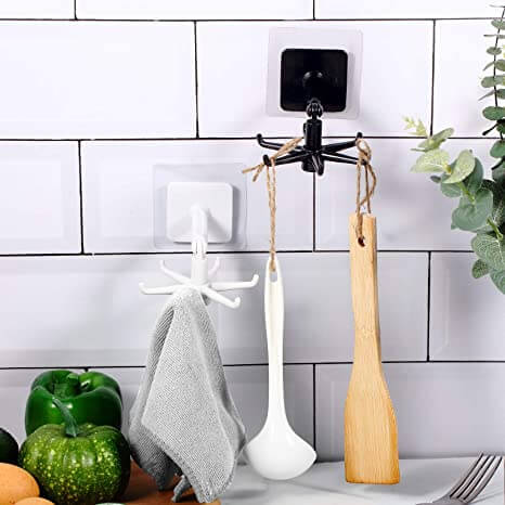 Punch-free 360 Degrees Rotated Kitchen Hooks Self Adhesive 6 Hooks Wall Door Hook Handbag Clothes Ties Bag Home Hanging Rack