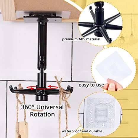 Punch-free 360 Degrees Rotated Kitchen Hooks Self Adhesive 6 Hooks Wall Door Hook Handbag Clothes Ties Bag Home Hanging Rack